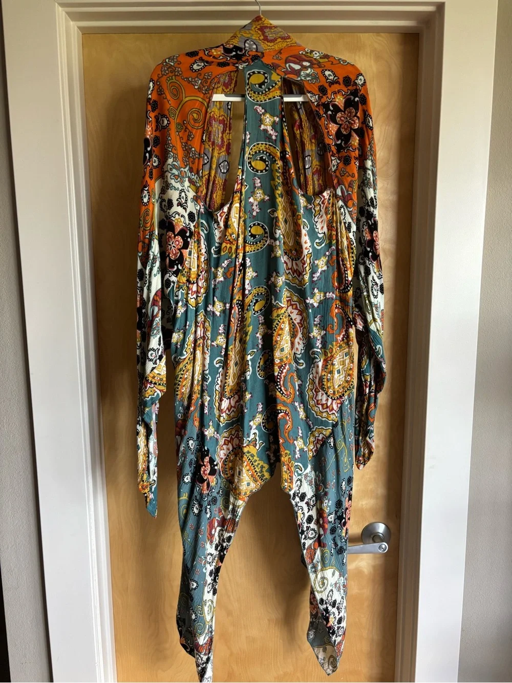 Free People Paisley Floral Print Kimono Duster Open Front Boho Festival OS